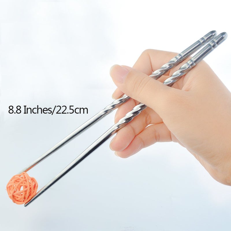 Rbenxia Metal Steel Chopstick Stainless Steel Spiral Chopsticks 8.8 Inches Long Lightweight Chopstick Set Reusable Classic Style for Kitchen Dinner 5 Pairs Silver - Image 2